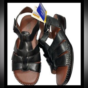 NEW Dr. Scholl’s BLACK fisherman Leather Strap open toe sandals Double Air Pillo